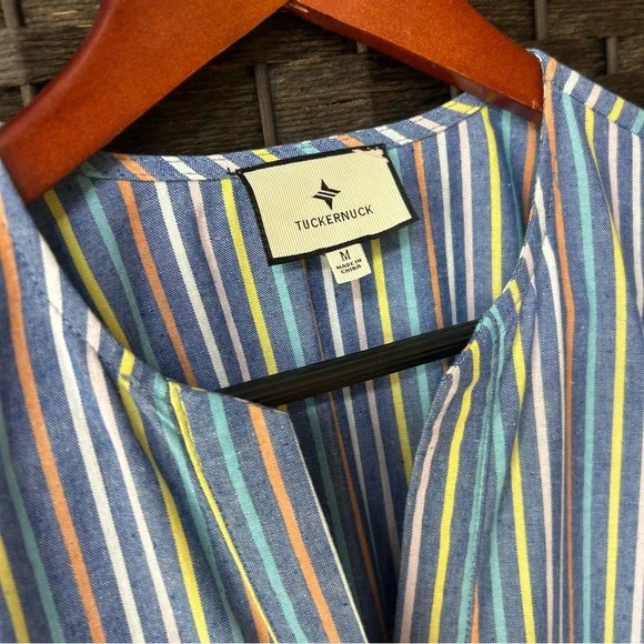 Tuckernuck striped maxi blue cotton & linen dress medium with pockets - Picture 3 of 7